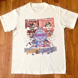 Vintage 1987 Washington Redskins Denver Broncos Super Bowl XXII Tee Shirt